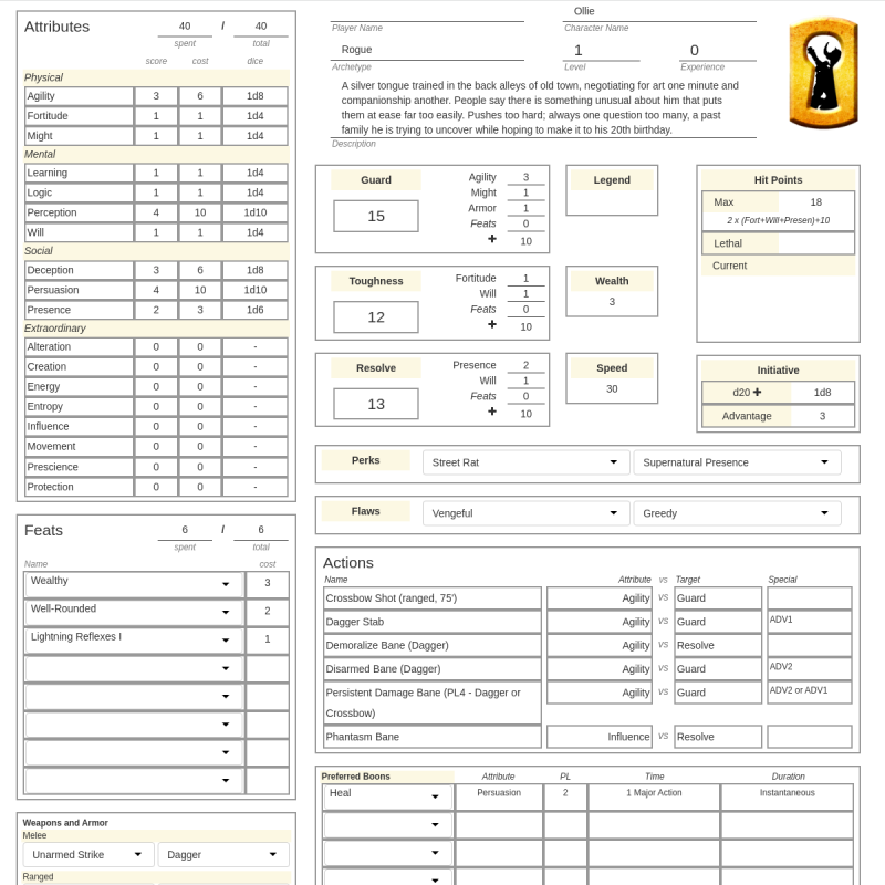 Ollie Character Sheet Open Legend Rpg Heromuster - vrogue.co